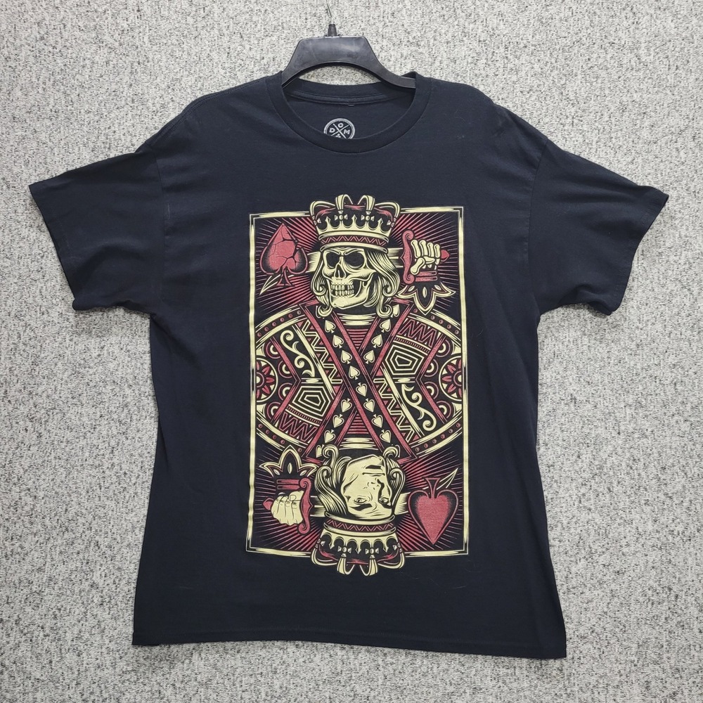 DOM Mens King of Spades Skull Graphic T-Shirt Black Cotton Size L Short Sleeve